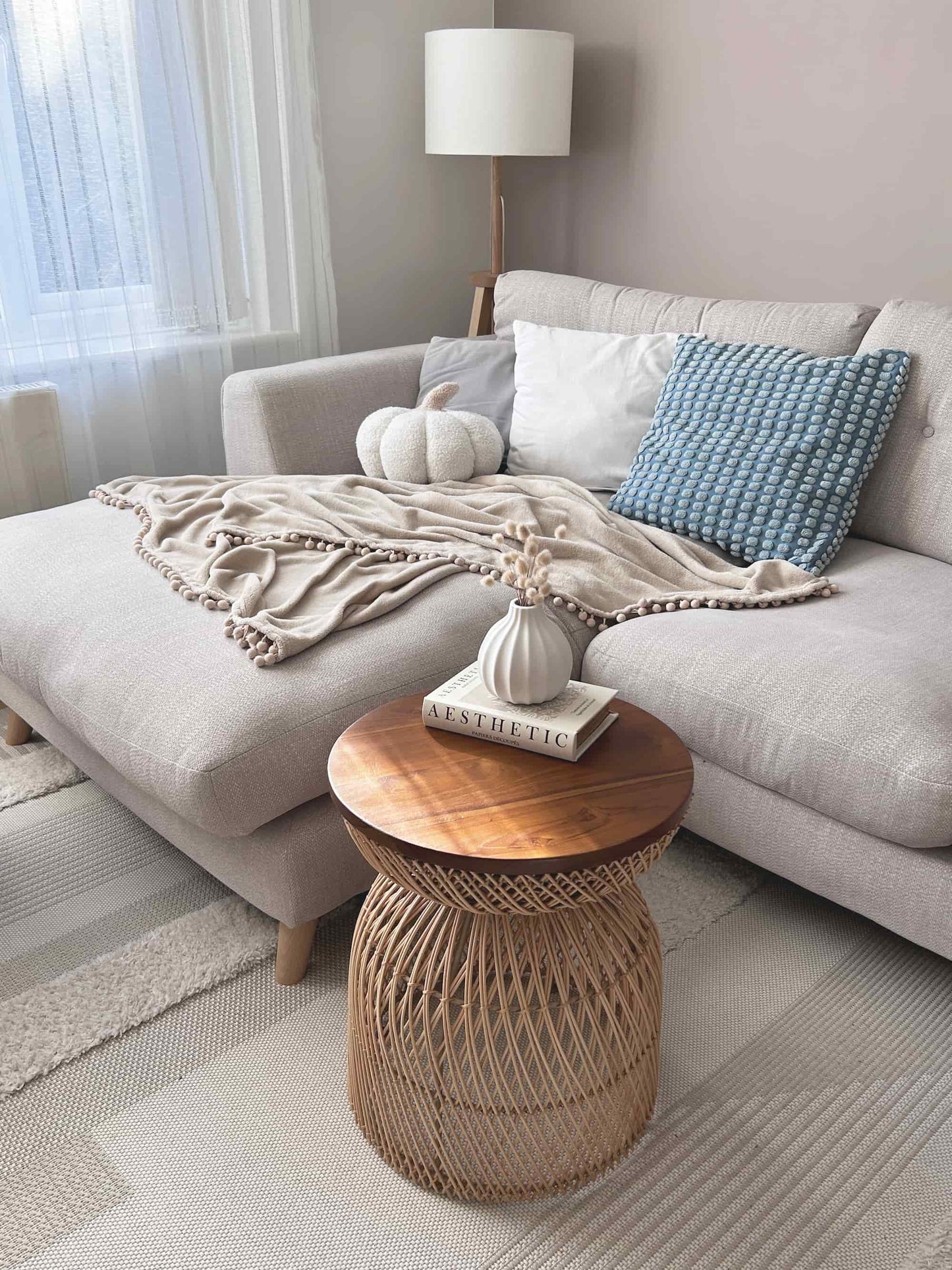 Kenogo Round Side Table - Teakwood and Rattan - Mellowdays Furniture