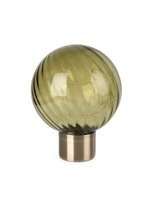 24cm olive green LED Ball table lamp with led light string on a brushed brass metal base | Mellowdays Furniture