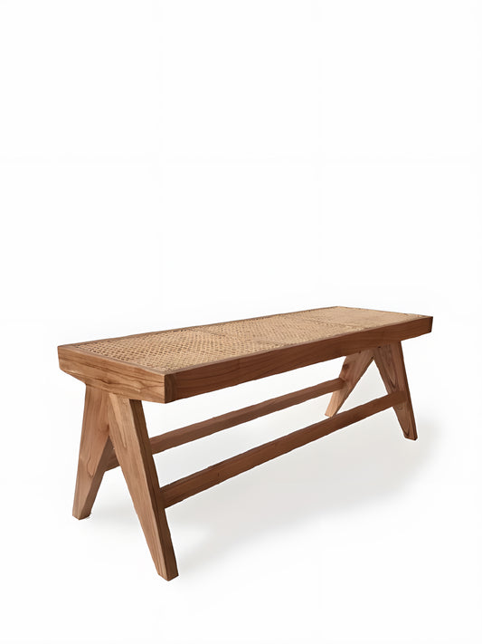 Matis Mindi Wood & Rattan Truntum Dining Bench front view by Mellowdays Furniture