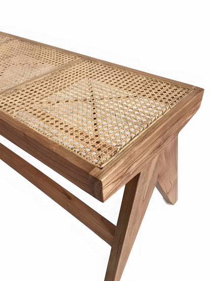 Matis Mindi Wood and Rattan Bench - Natural Pala - seat texture - Mellowdays Furniture