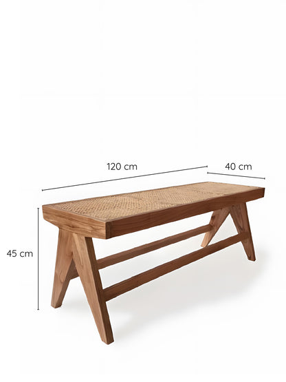 Matis Mindi Wood and Rattan Bench - Natural Pala - measurement - Mellowdays Furniture