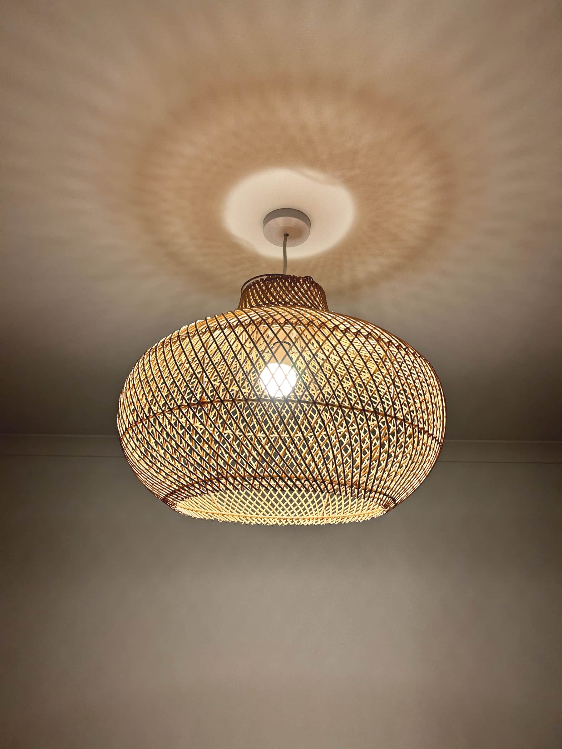 Midomo Rattan Hanging Lamp Shade with light on | Mellowdays Furniture