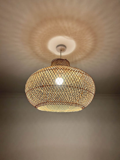 Midomo Rattan Hanging Lamp Shade with light on | Mellowdays Furniture