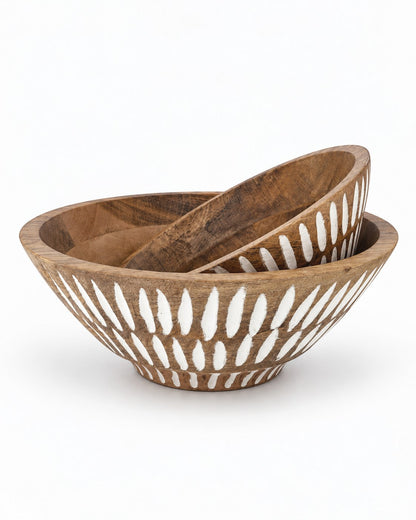 Large Mango Wood Serving Bowl, White Wash, 30cm
