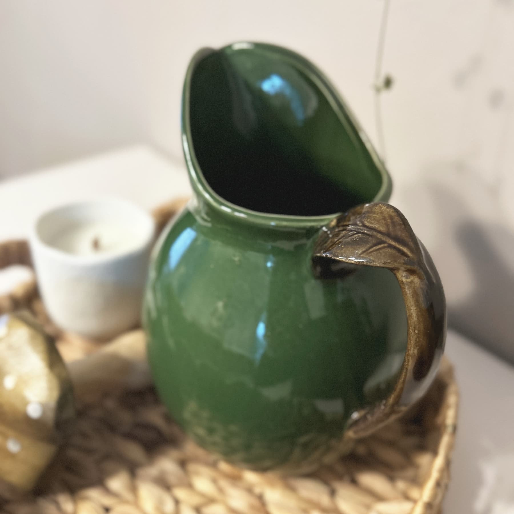 Olive Green Reactive Glaze Ceramic Jug | Mellowdays Furniture