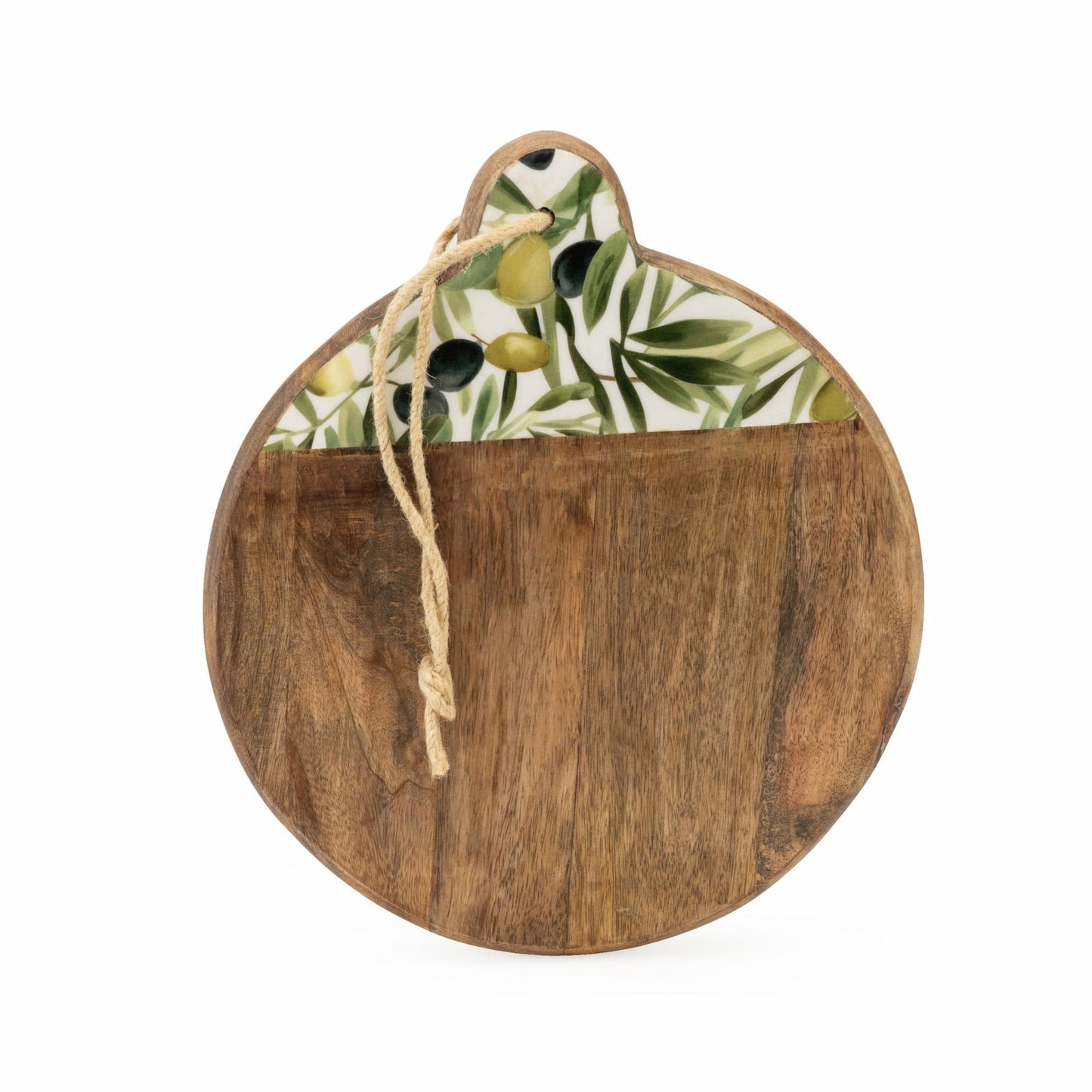 Olive Print Mango Wood & Enamel Round Serving Board | Mellowdays Furniture