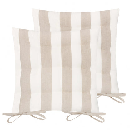 Set of 2 striped cotton seat pad cushion in natural colour with tie fastenings | Mellowdays Furniture