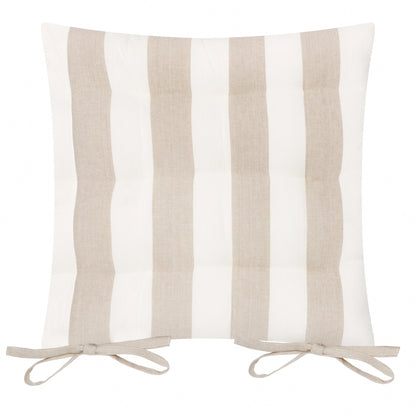 Striped cotton seat pad cushion in natural colour with tie fastenings | Mellowdays Furniture