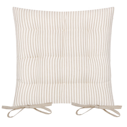 Striped cotton seat pad cushion in natural colour with tie fastenings | Mellowdays Furniture