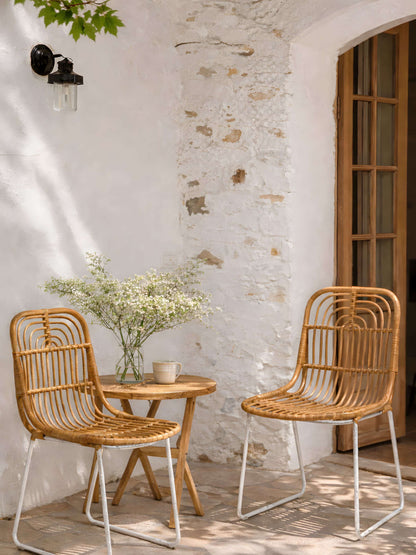 Patio corner with Aitor set of 2 rattan dining chairs
