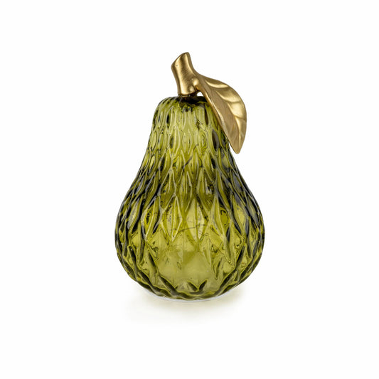 Pear-shaped Green Glass LED Lamp with Gold Stem, 18cm | Mellowdays Furniture