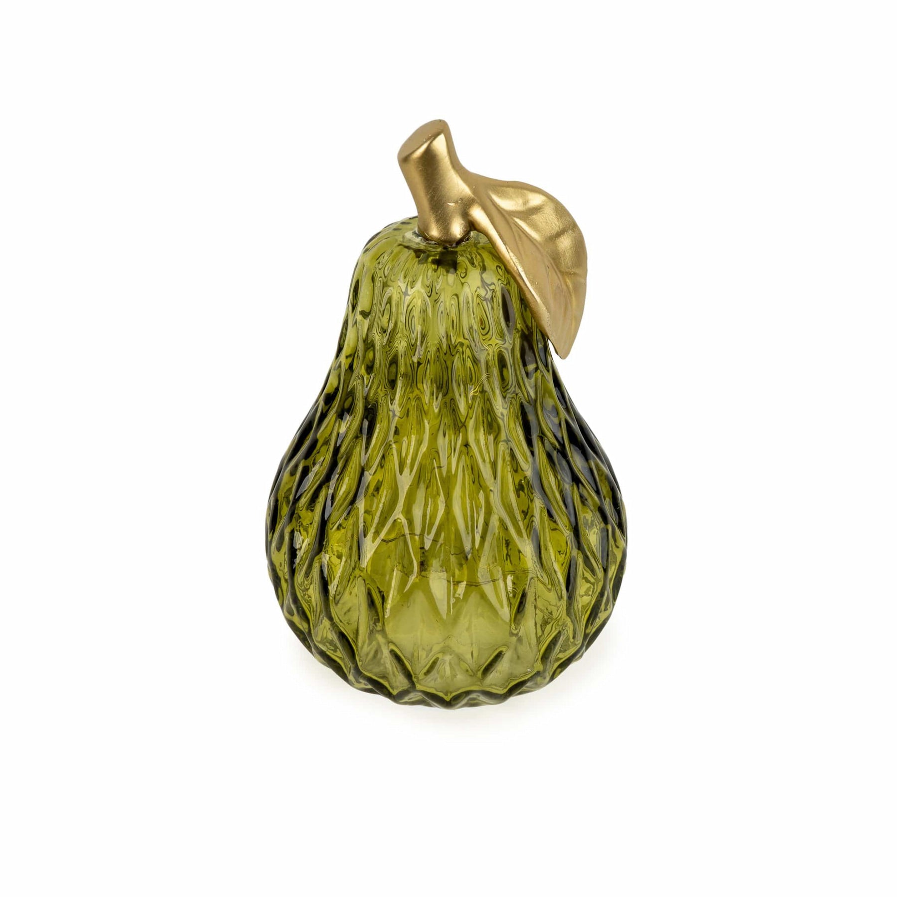 Pear-shaped Green Glass LED Lamp with Gold Stem, 18cm | Mellowdays Furniture