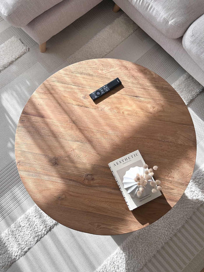 Pescara Reclaimed Teakwood Round Coffee Table top view | Mellowdays Furniture