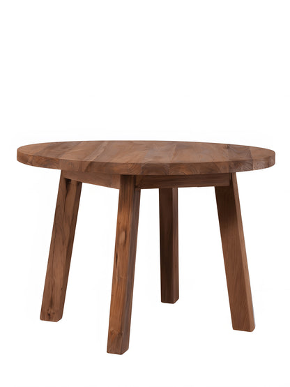 Pescara Reclaimed Teakwood Round Dining Table front view by Mellowdays Furniture