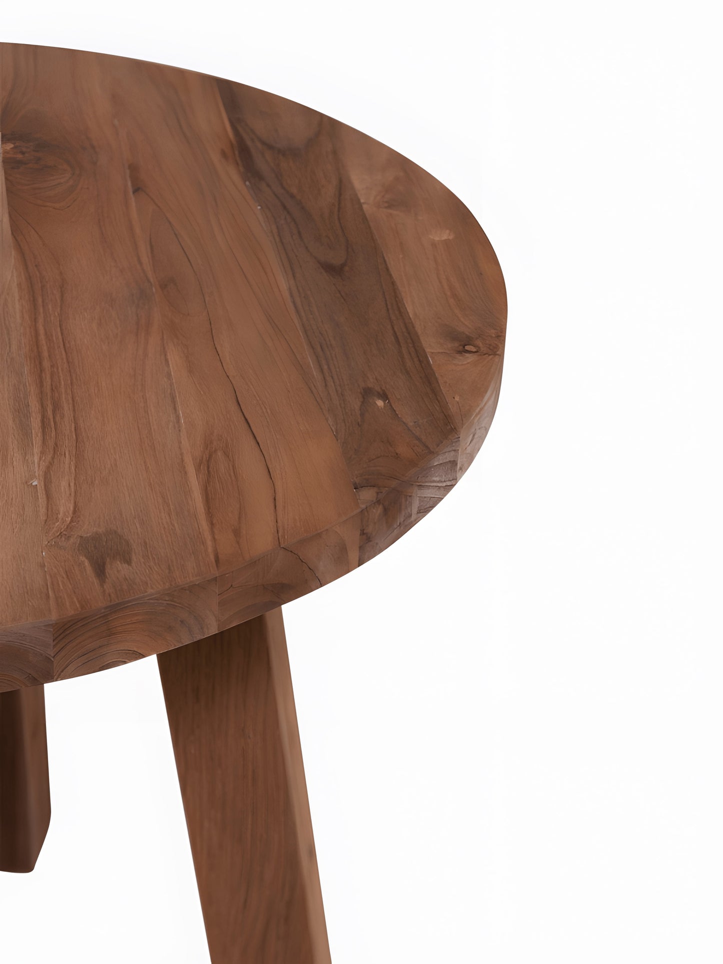 Pescara Reclaimed Teakwood Round Dining Table detail view by Mellowdays Furniture