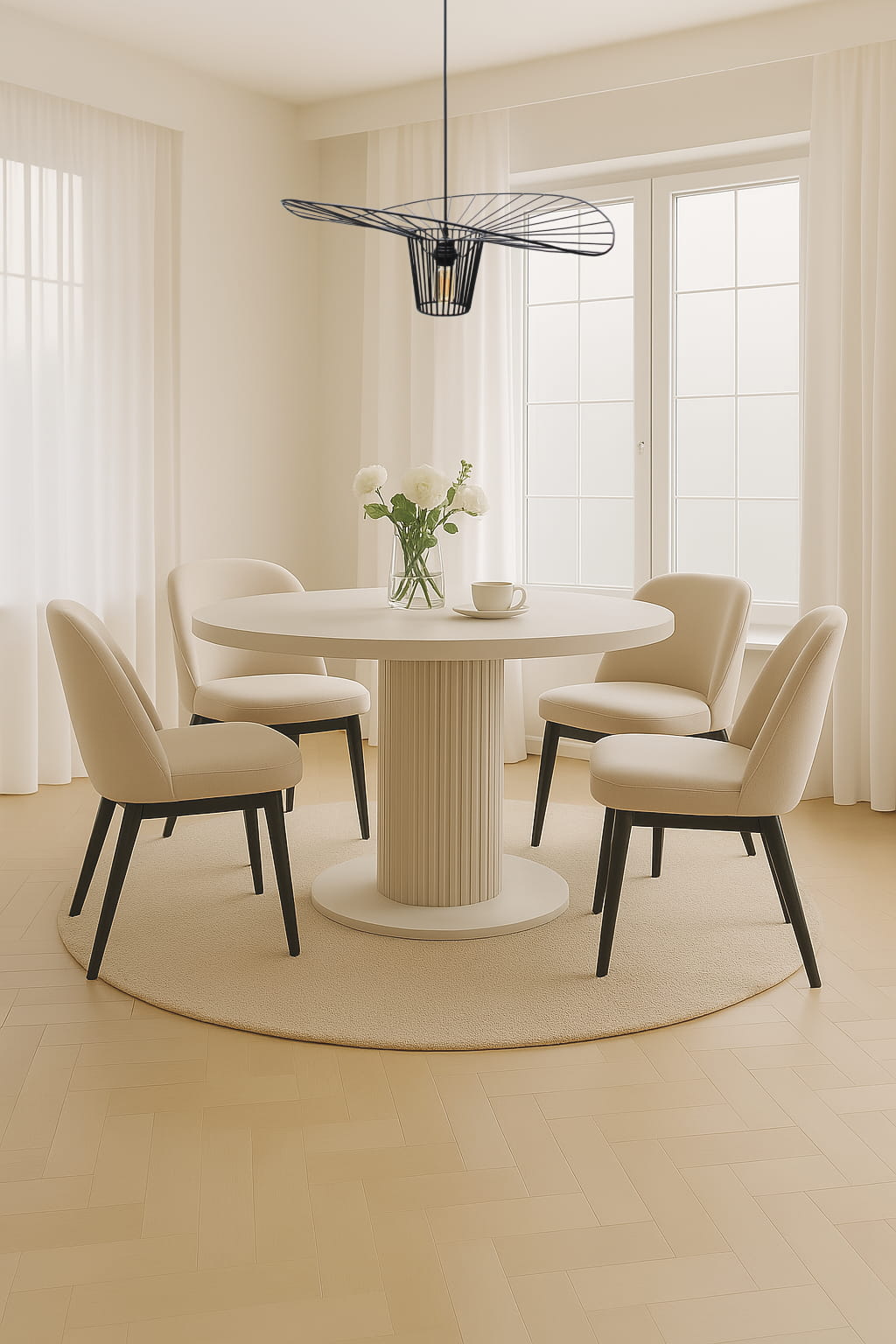 Round Curved Metal Pendant Shade in dining room | Mellowdays Furniture