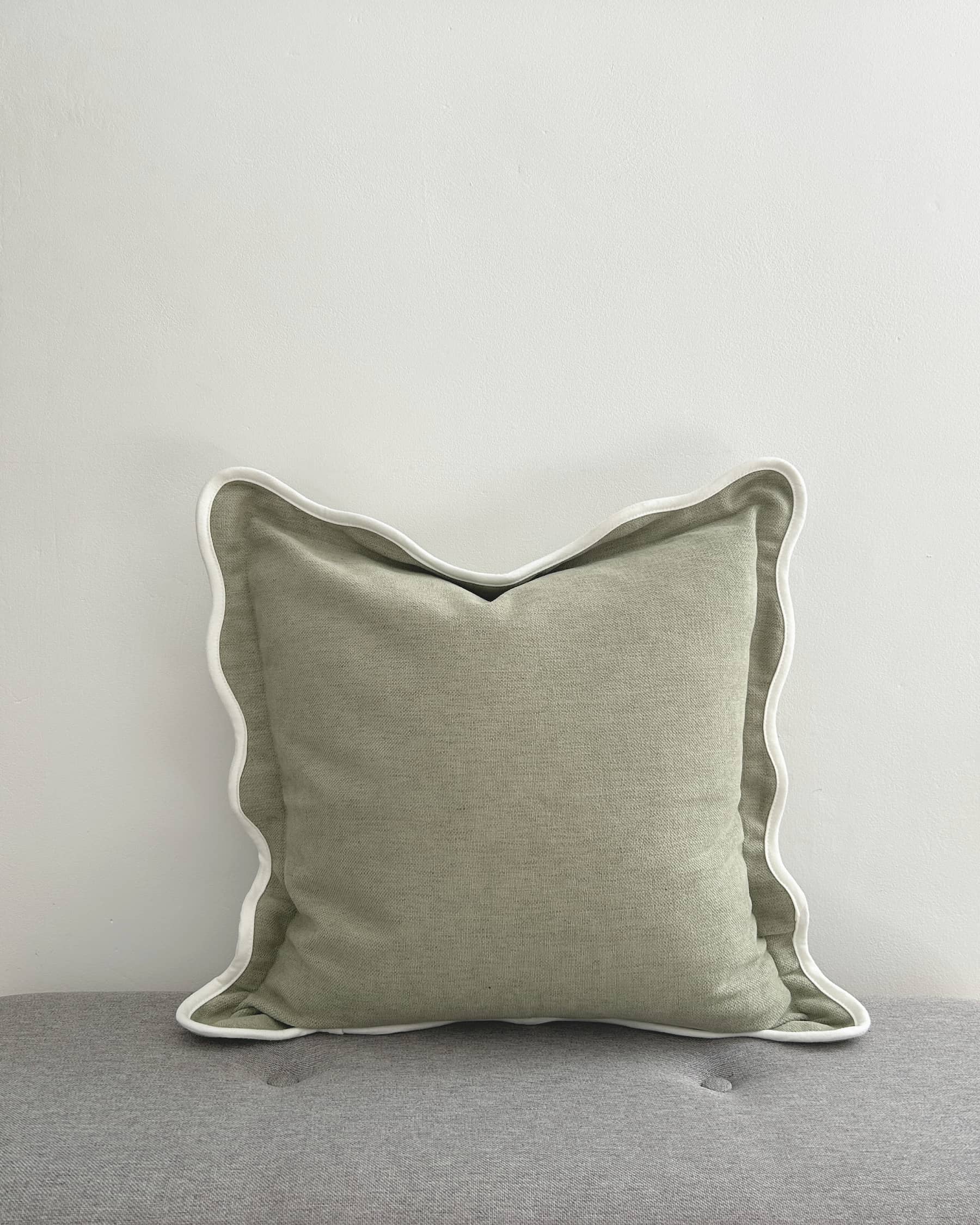 Sage Scalloped Edge Decorative Cushion Cover 45x45cm front view | Mellowdays Furniture