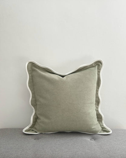 Sage Scalloped Edge Decorative Cushion Cover 45x45cm front view | Mellowdays Furniture