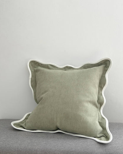 Sage Scalloped Edge Decorative Cushion Cover 45x45cm side view | Mellowdays Furniture