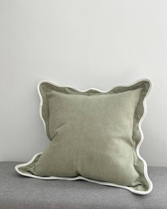 Sage Scalloped Edge Decorative Cushion Cover 45x45cm side view | Mellowdays Furniture