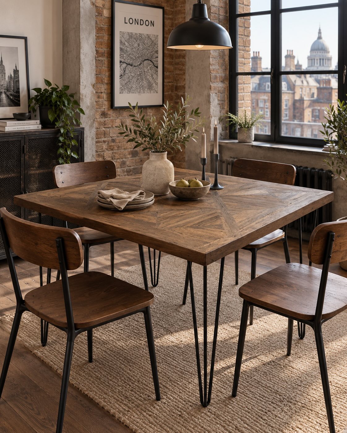 Segovia reclaimed teak table in warm London loft dining nook | Mellowdays Furniture