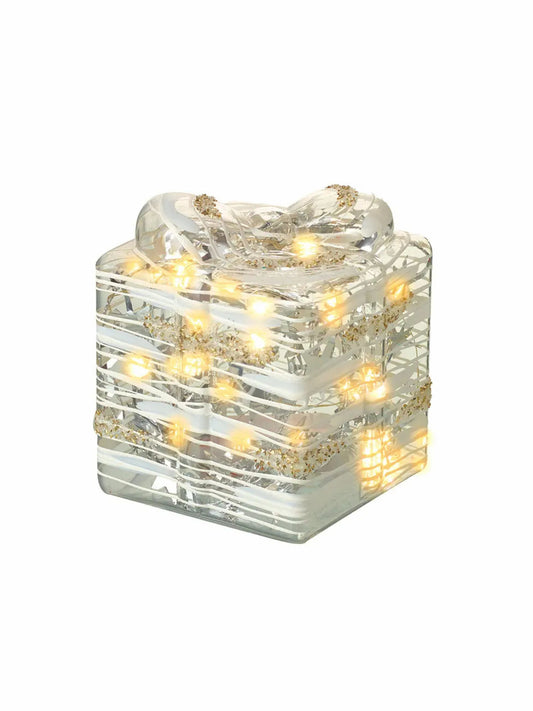 Small Glass LED Light Up Gift Box Ornament | Mellowdays Furniture