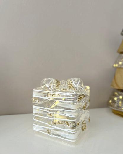 Small Glass LED Light Up Gift Box Ornament | Mellowdays Furniture