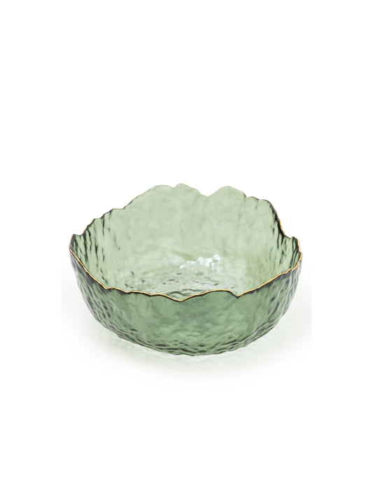 Small Green Textured Glass Bowl with Gold Rim ,13cm | Mellowdays Furniture