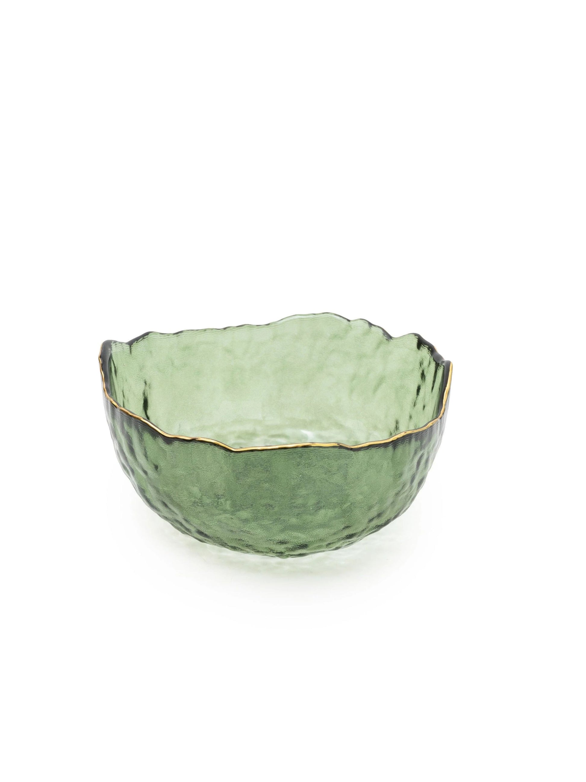 Small Green Textured Glass Bowl with Gold Rim ,13cm | Mellowdays Furniture