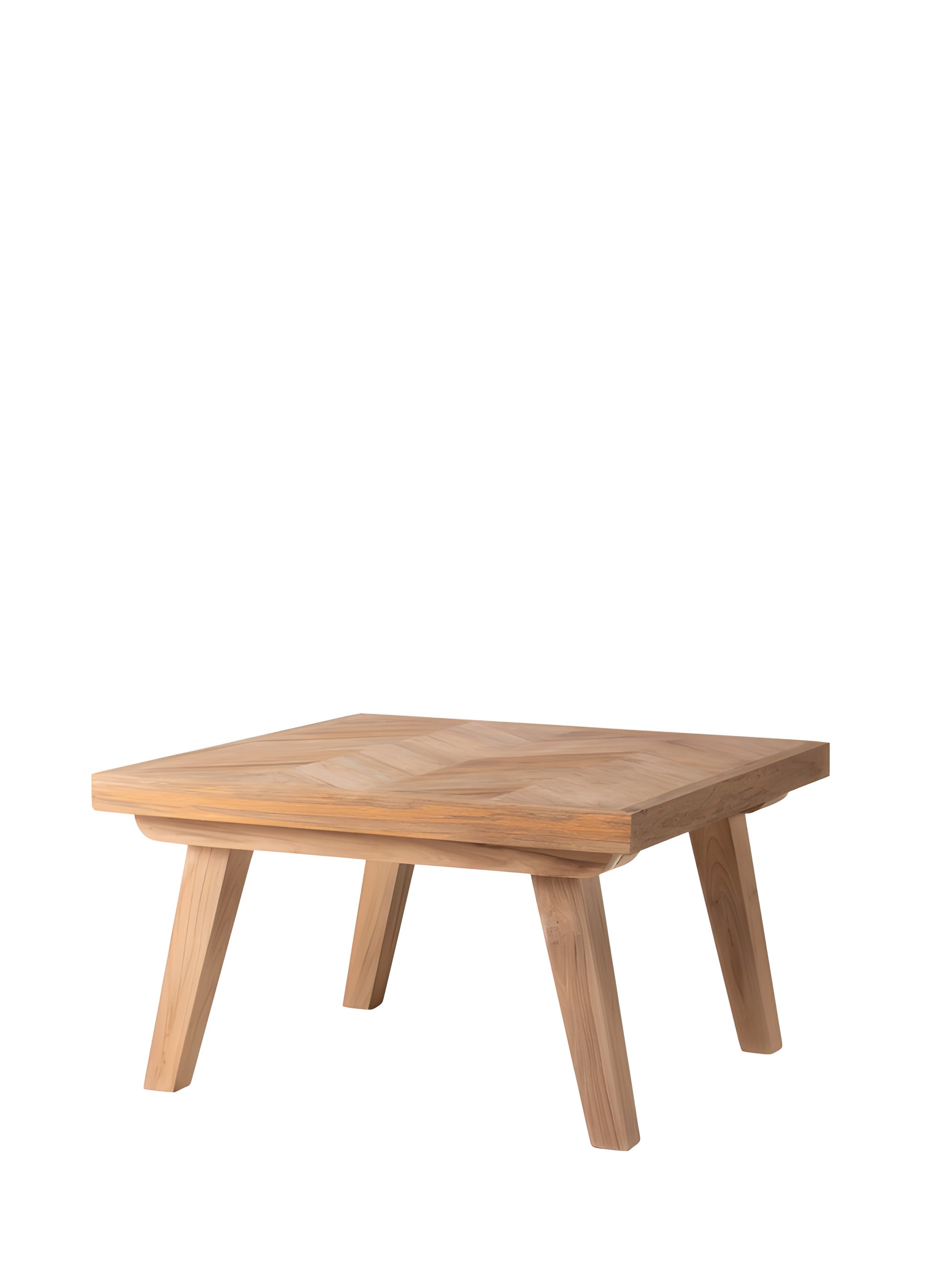 Square Fishbone Teakwood Coffee Table side view by Mellowdays Furniture