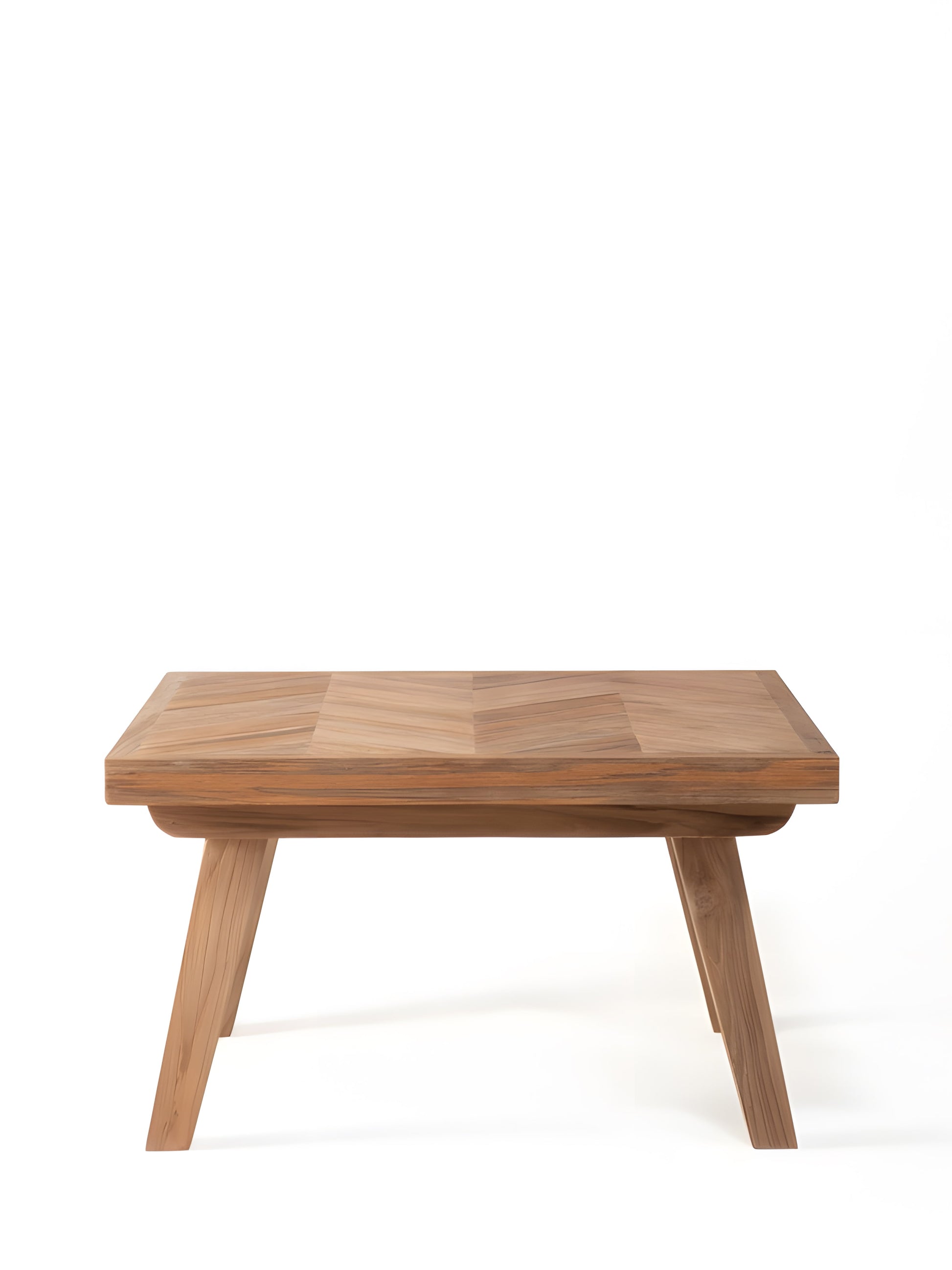 Square Fishbone Teakwood Coffee Table front view by Mellowdays Furniture