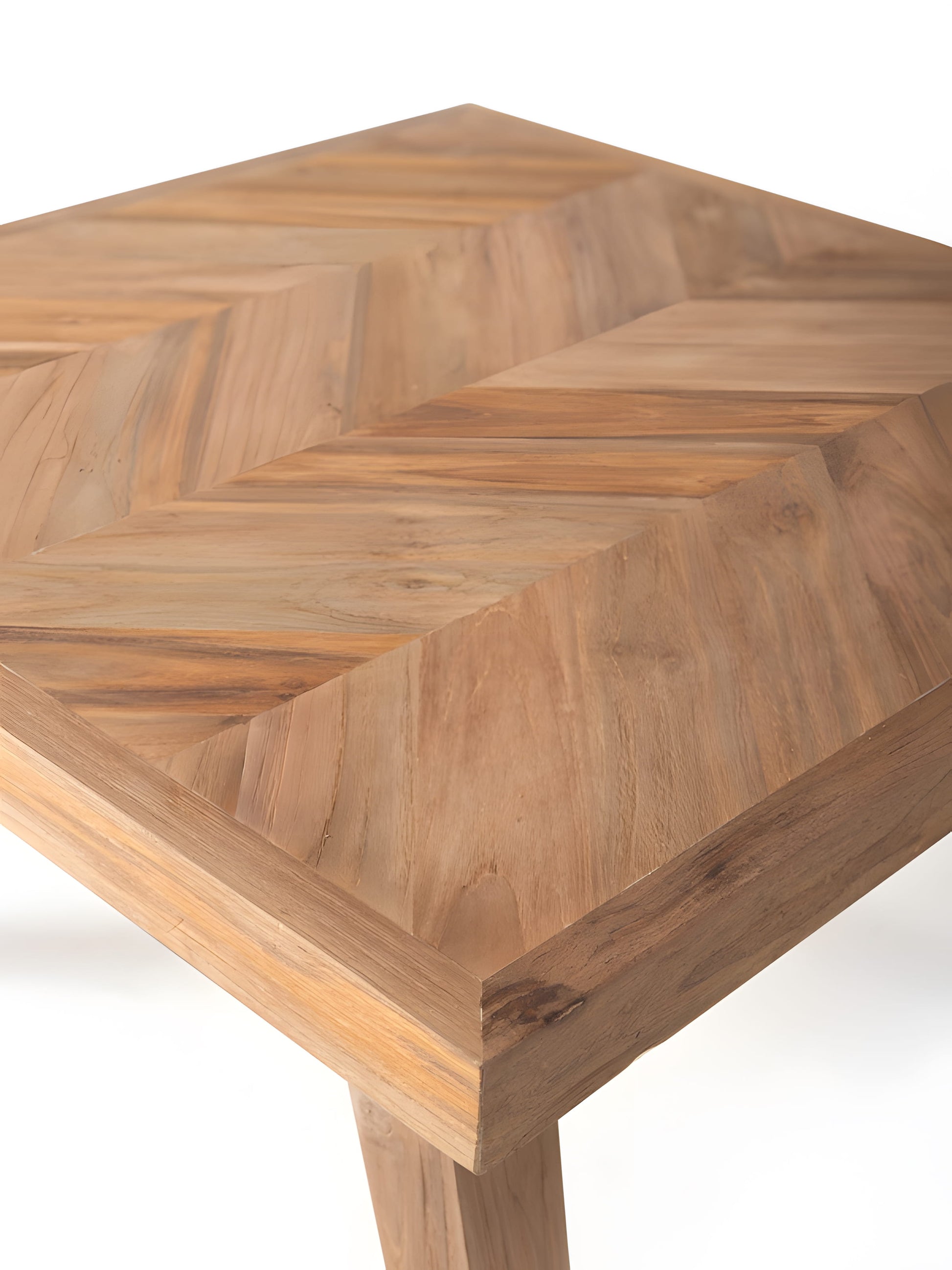 Square Fishbone Teakwood Coffee Table detail view by Mellowdays Furniture