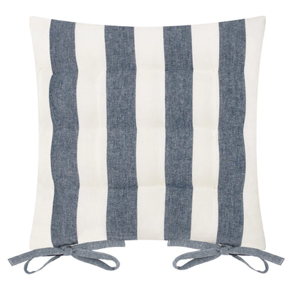 Striped cotton seat pad cushion in navy with tie fastenings | Mellowdays Furniture