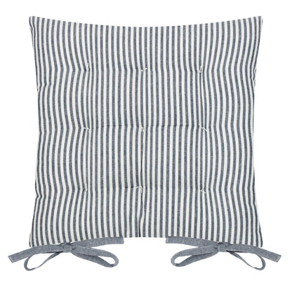 Striped cotton seat pad cushion in navy with tie fastenings | Mellowdays Furniture