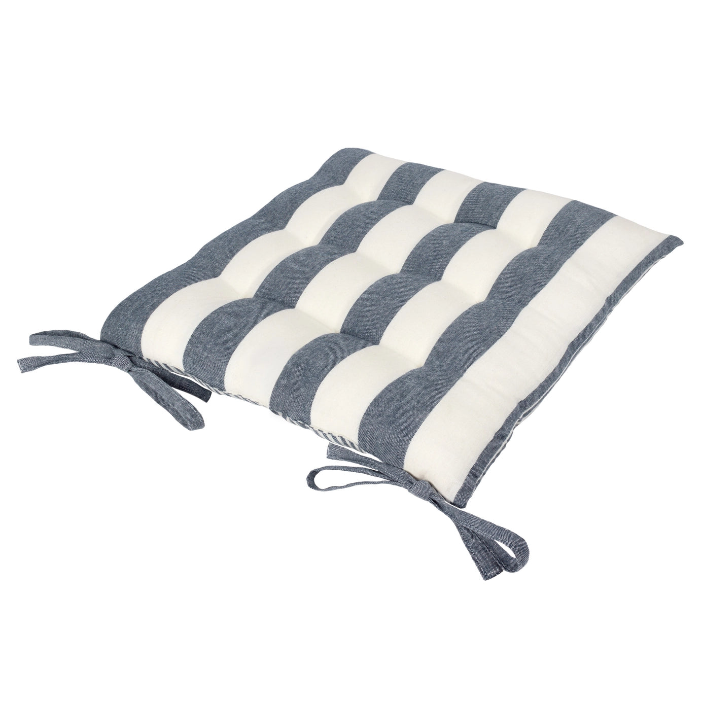Striped cotton seat pad cushion in navy with tie fastenings | Mellowdays Furniture