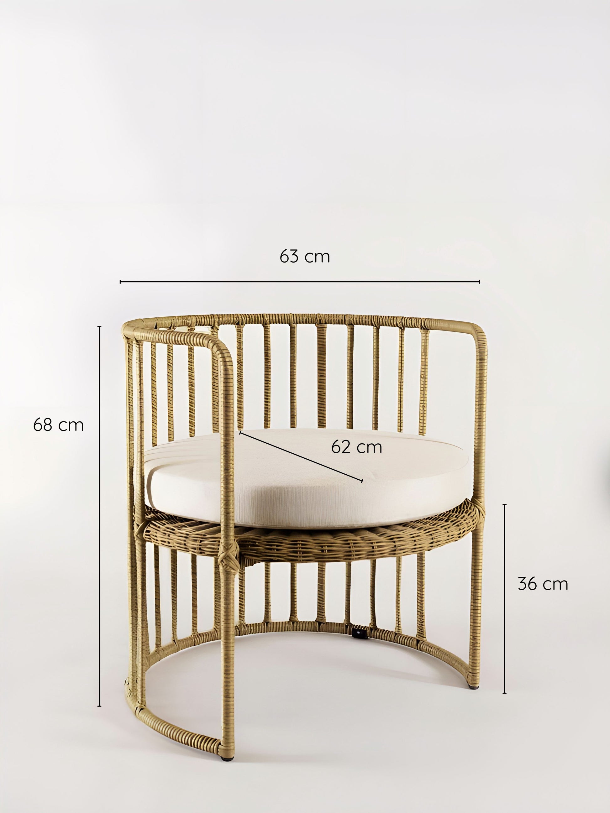 Ula Rattan Round Armchair front view by Mellowdays Furniture