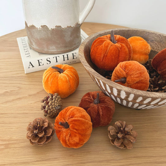 Velvet Pumpkin & Pine Cone Decorative Set | Mellowdays Furniture