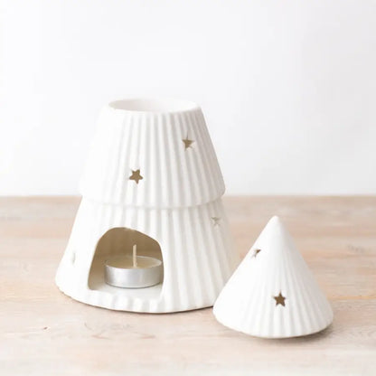 White Ceramic Christmas Tree Oil Burner with star cut out | Mellowdays Furniture