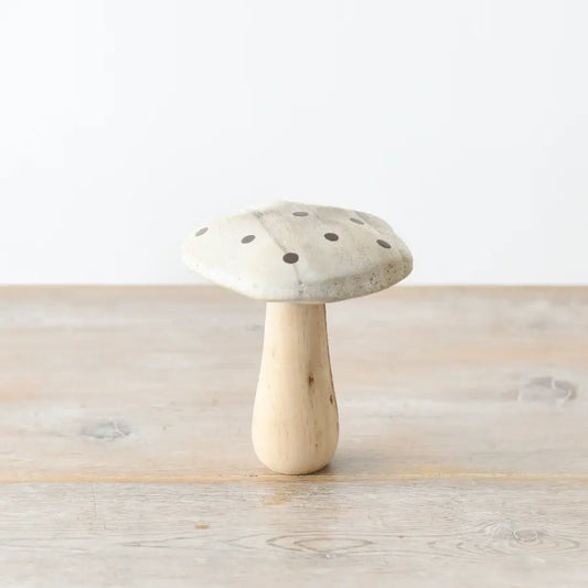 Whitewashed Wooden Mushroom Ornament with Gold Spots, 12cm | Mellowdays Furniture