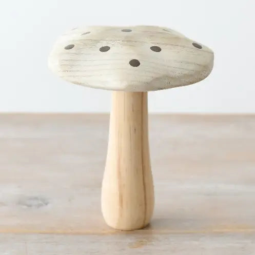 Whitewashed Wooden Mushroom Ornament with gold spots, 15cm | Mellowdays Furniture