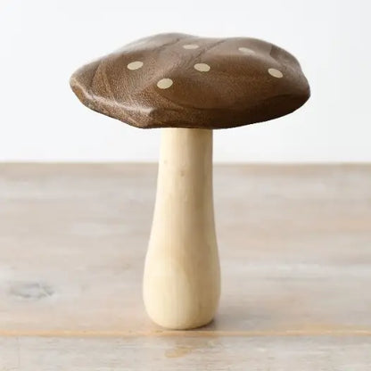 Dark Wood Mushroom Ornament with Gold Spots, 15cm | Mellowdays Furniture