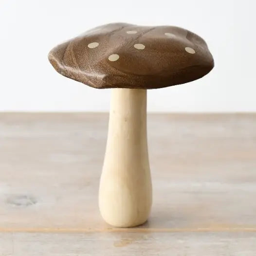 Dark Wood Mushroom Ornament with Gold Spots, 15cm | Mellowdays Furniture