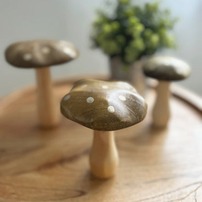 Dark Wood Mushroom Ornament with Gold Spots, 12cm | Mellowdays Furniture