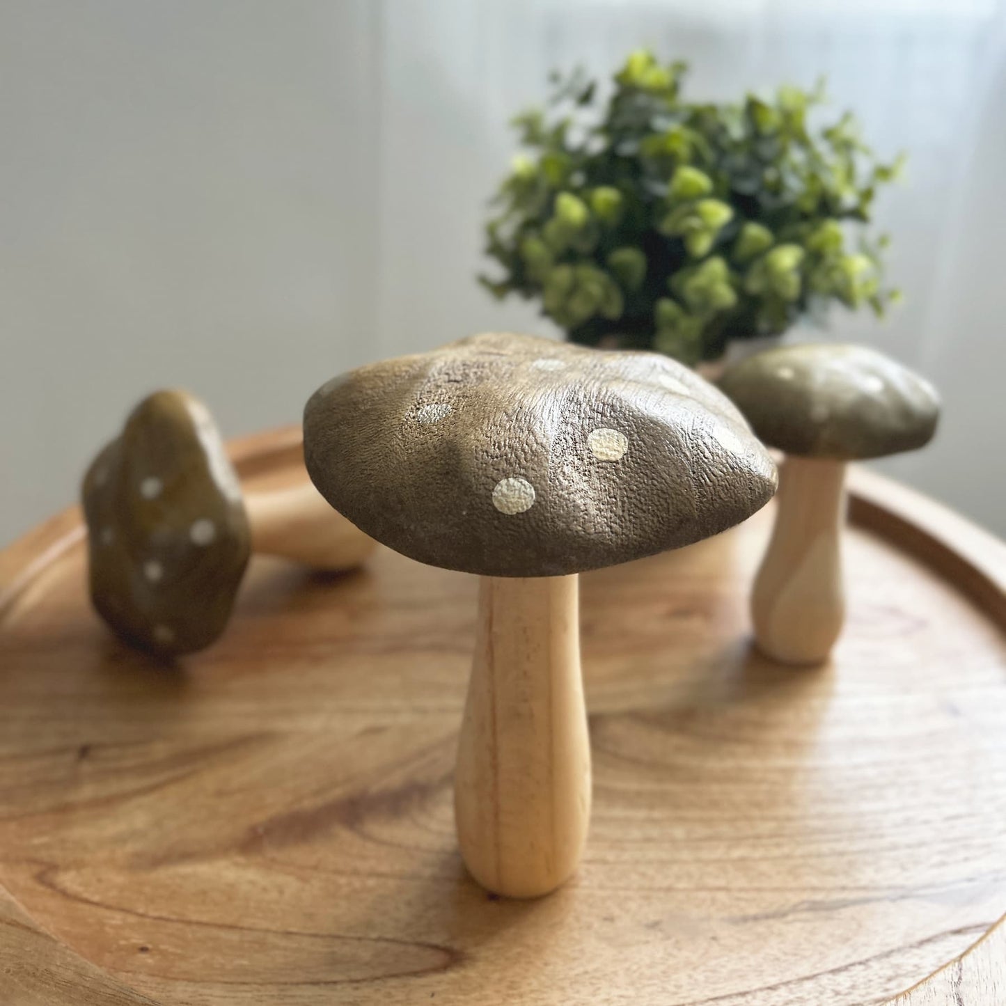 Dark Wood Mushroom Ornament with Gold Spots, 15cm | Mellowdays Furniture