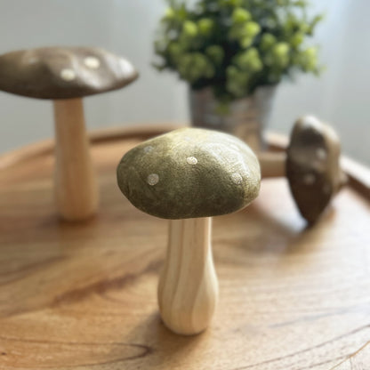 Dark Wood Slim Cap Mushroom Ornament with Gold Spots, 12cm | Mellowdays Furniture
