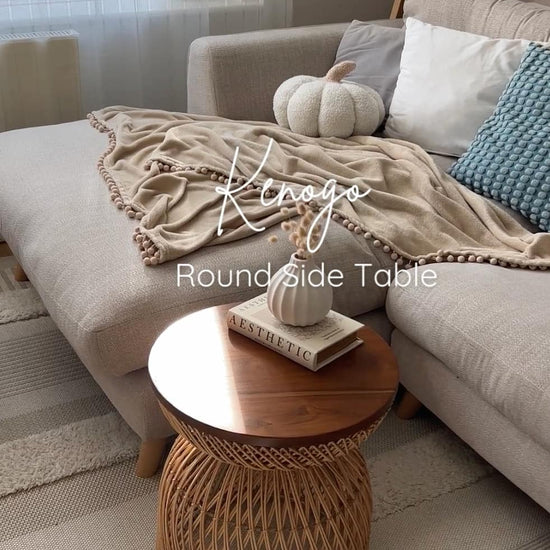 Kenogo teakwood and rattan round tray side table video | Mellowdays Furniture