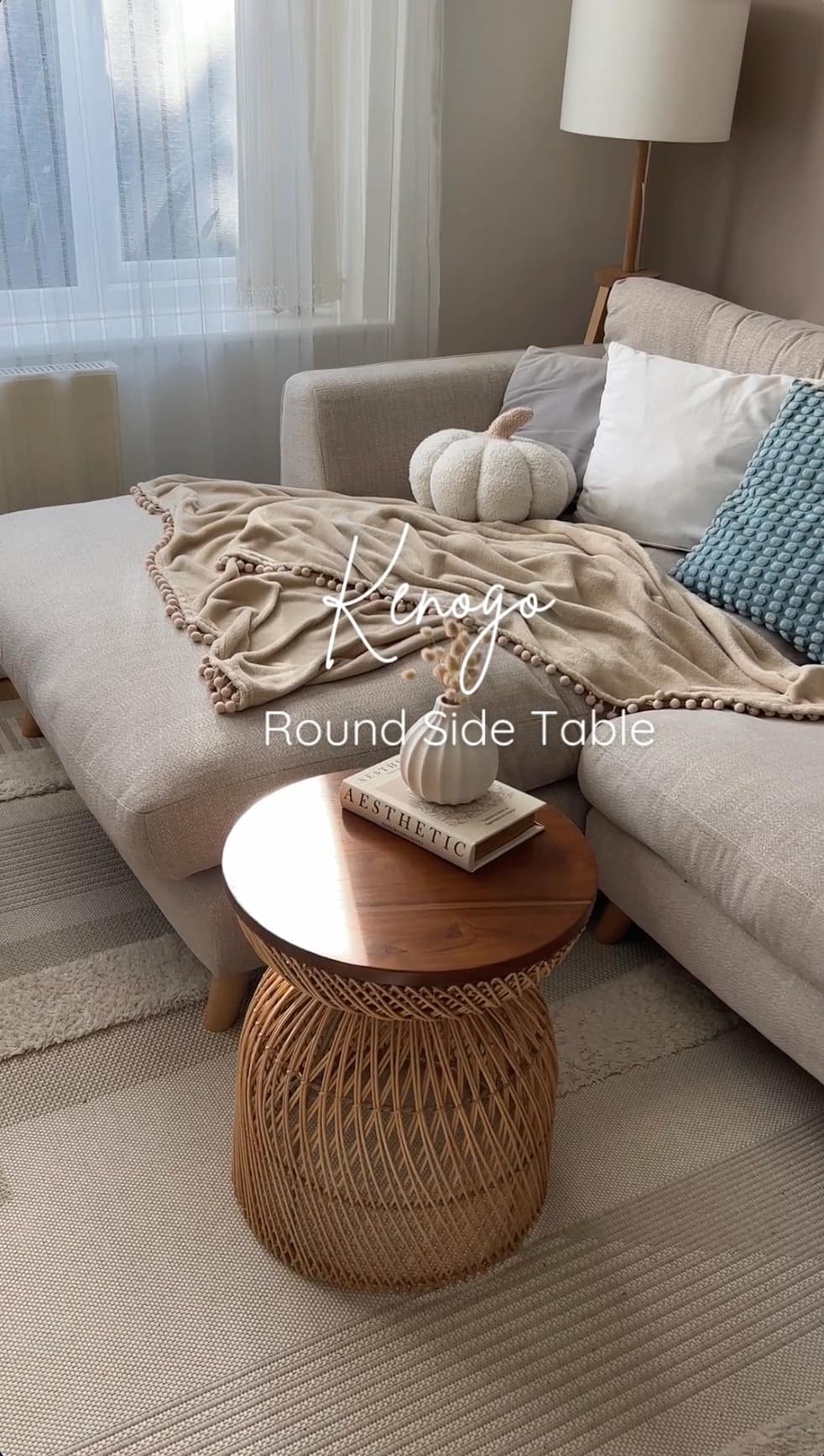 Kenogo teakwood and rattan round tray side table video | Mellowdays Furniture