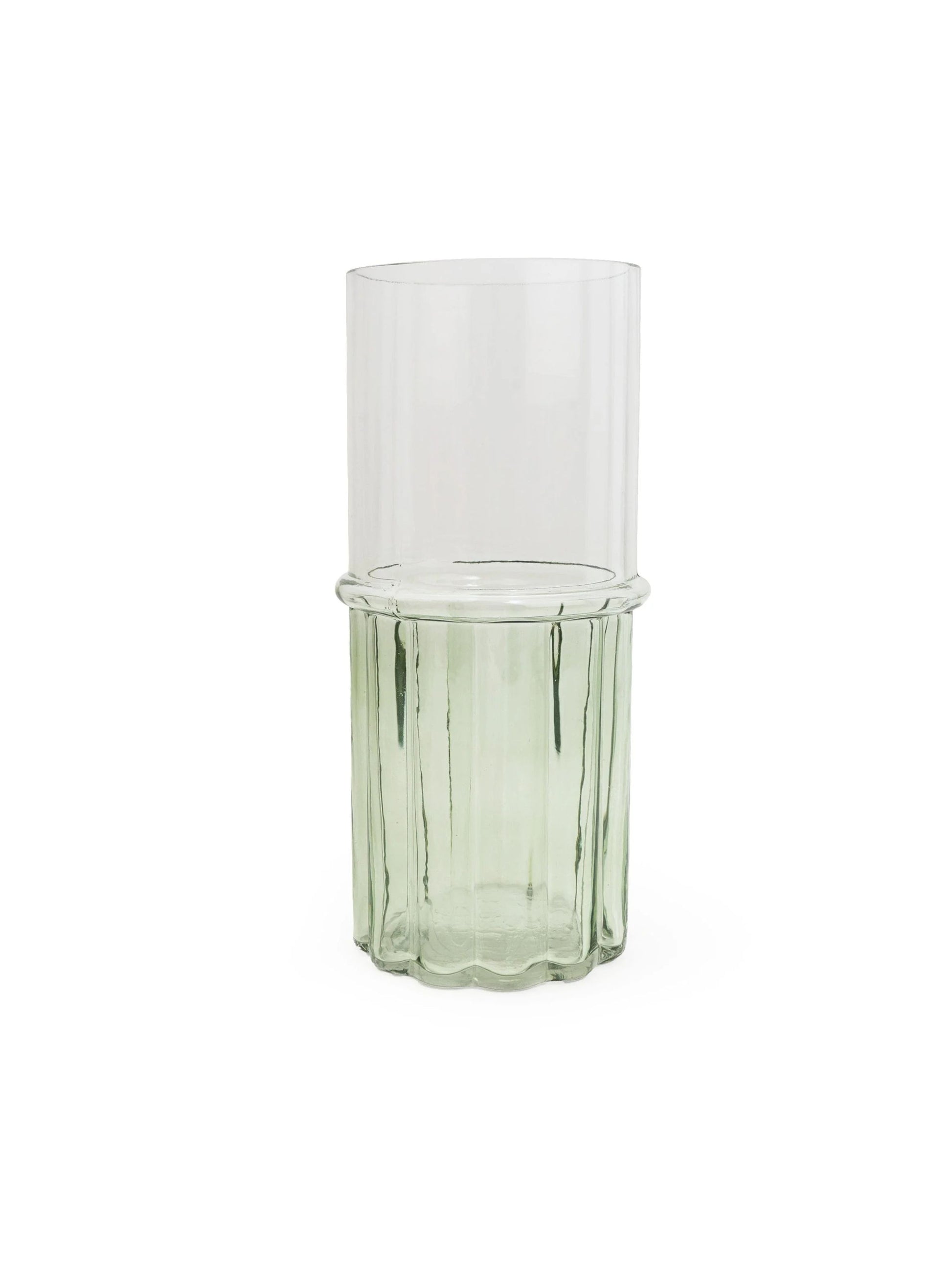 Two Tone Green & Clear Glass Cylinder Vase, 25cm | Mellowdays Furniture