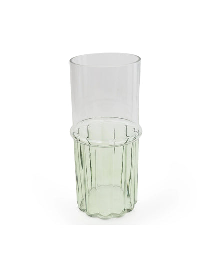 Two Tone Green & Clear Glass Cylinder Vase, 25cm | Mellowdays Furniture